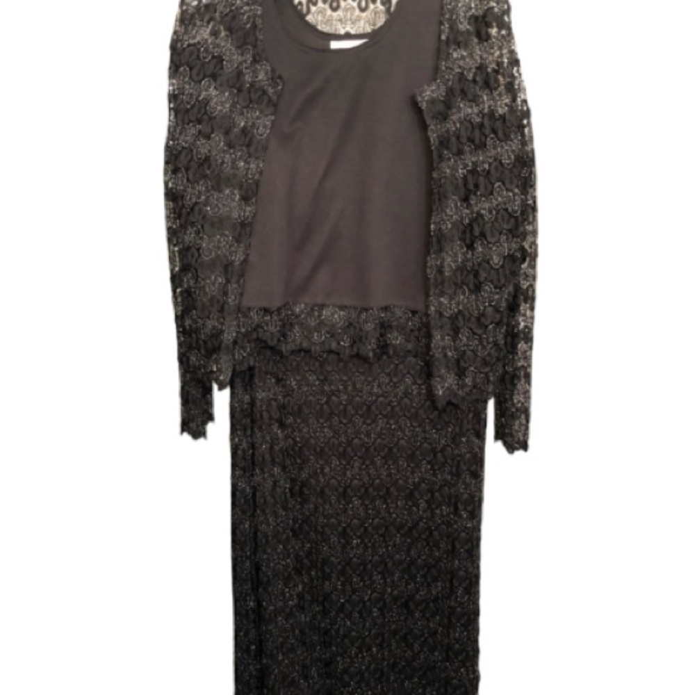Gantos size large black with silver metallic threading stretch lace 3PC  set